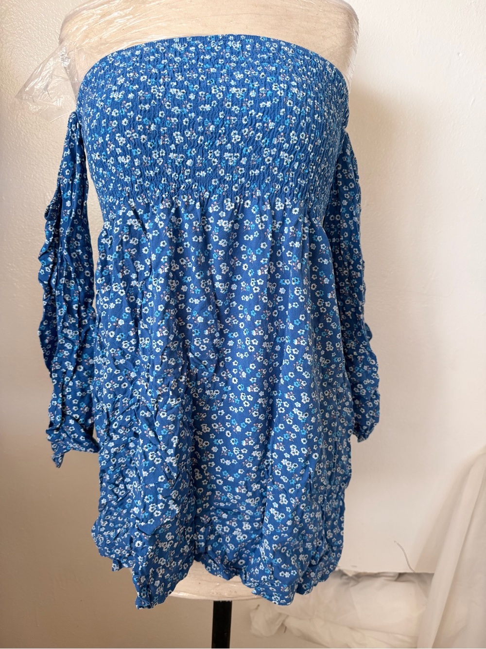 Exist Blue Floral Off-Shoulder Mini Dress